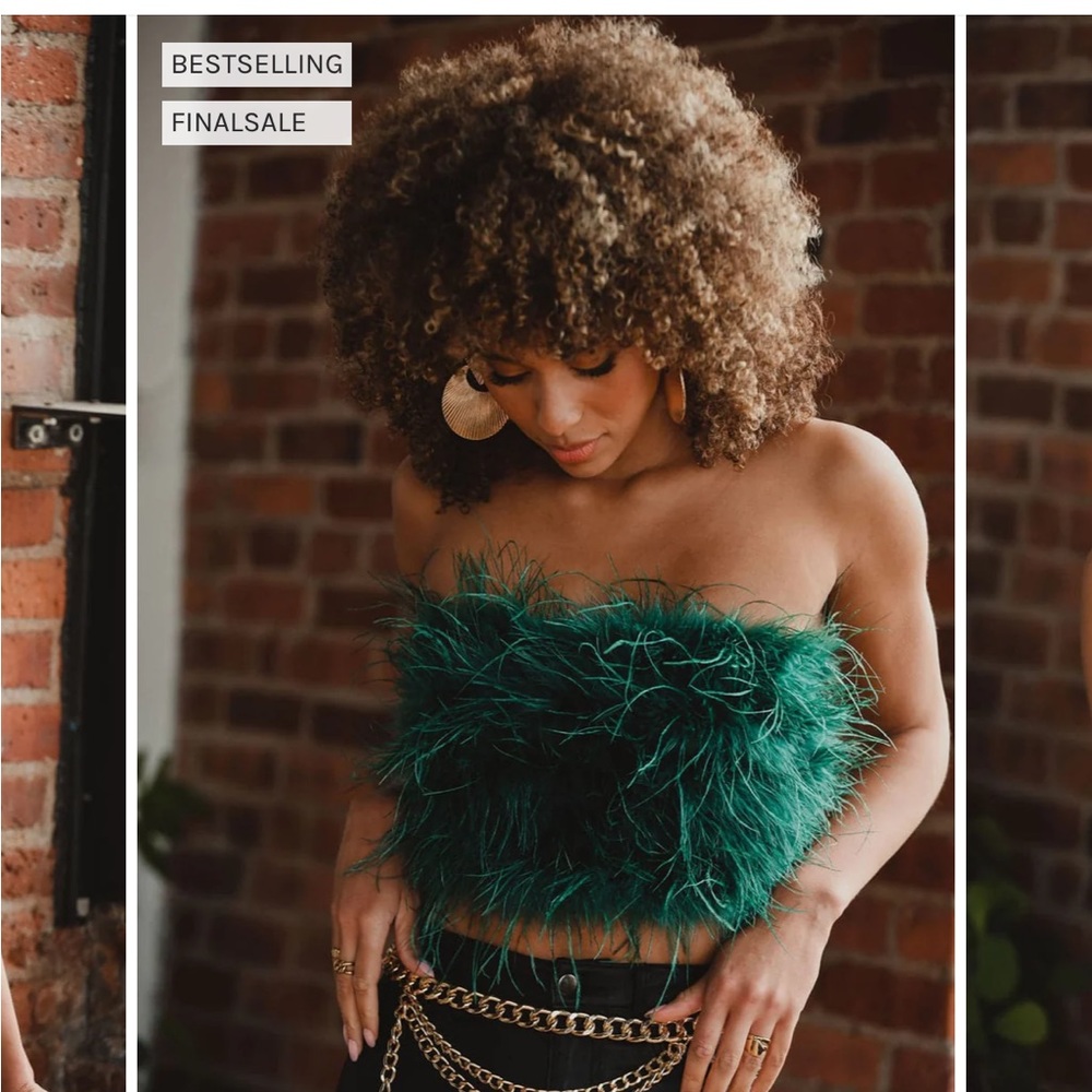 12th Tribe CHANEL EMERALD FAUX FEATHER TOP / Size Medium